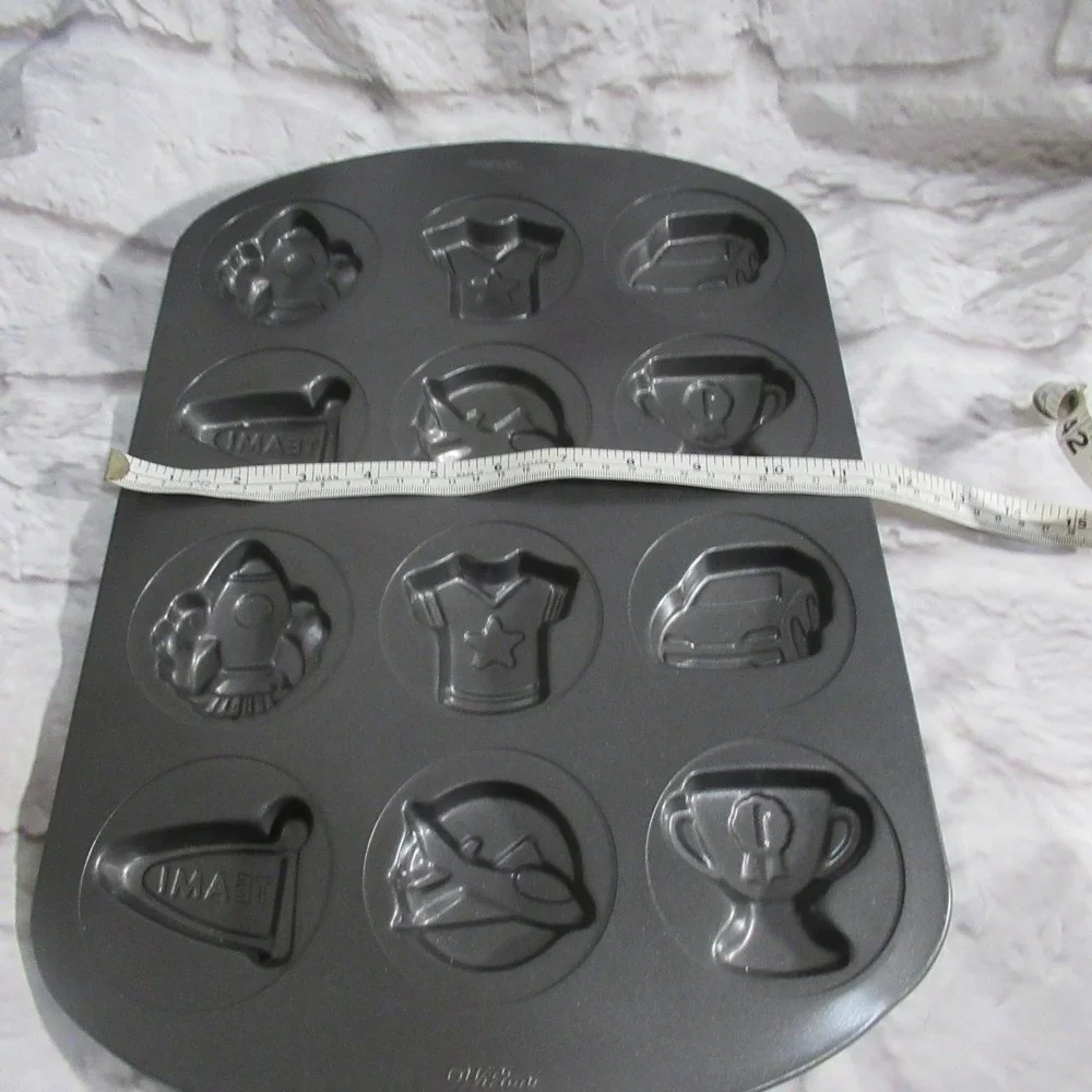 Wilton Mini cake pan sports flag rocket plane boys non stick cupcake cookie bake